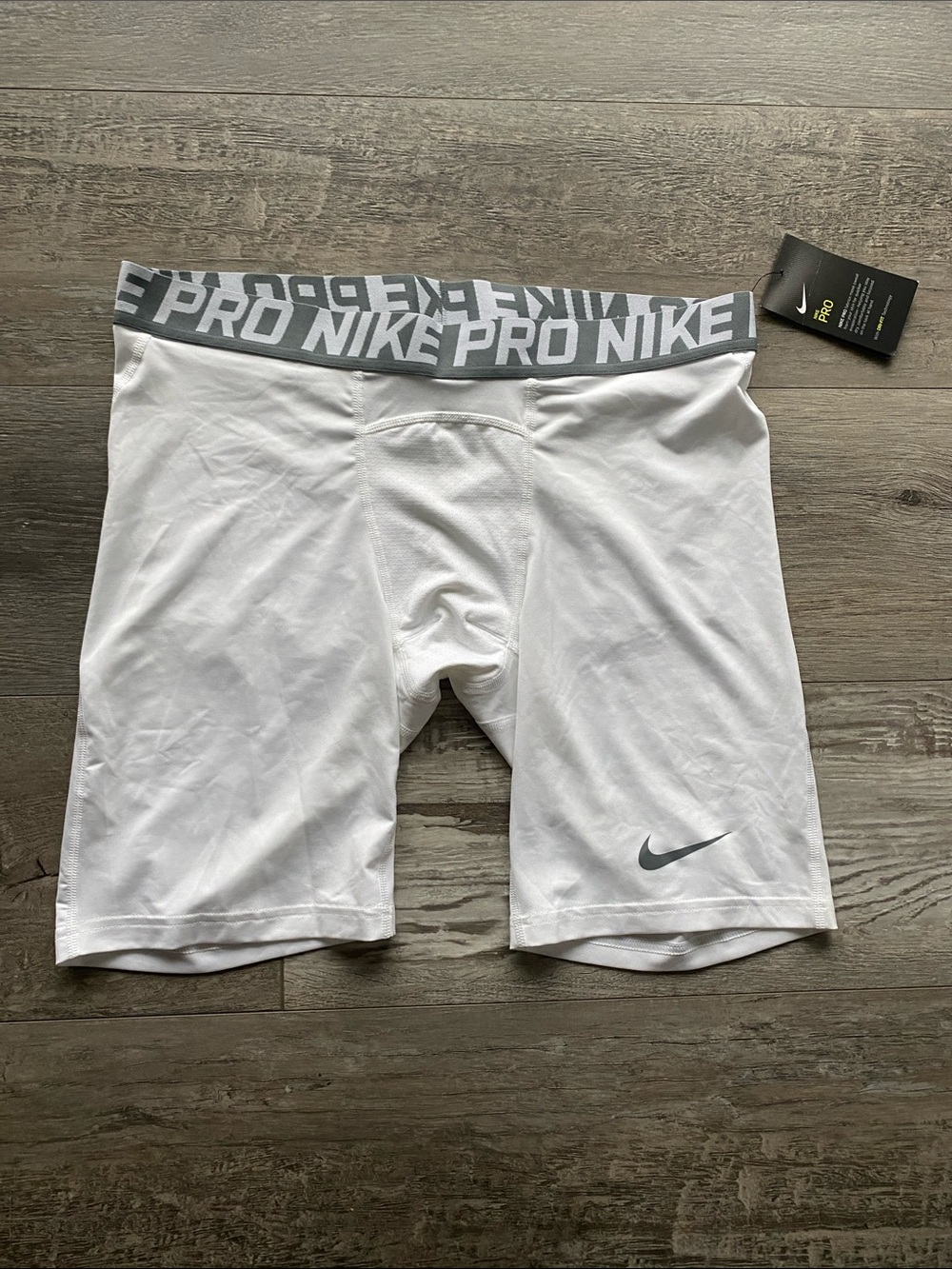 Nike Pro Men’s White Athletic Compression Shorts Gray Waistband Men’s Sz XXL
